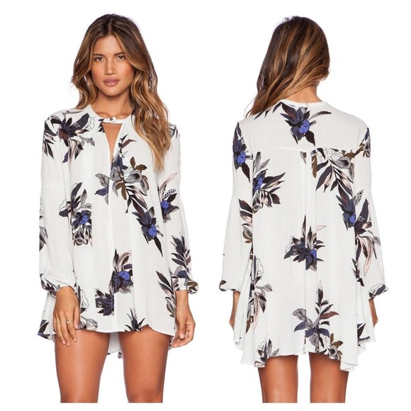 Free People Electric Orchard Swing Tunic Womens Small White Purple Keyhole - Picture 11 of 11